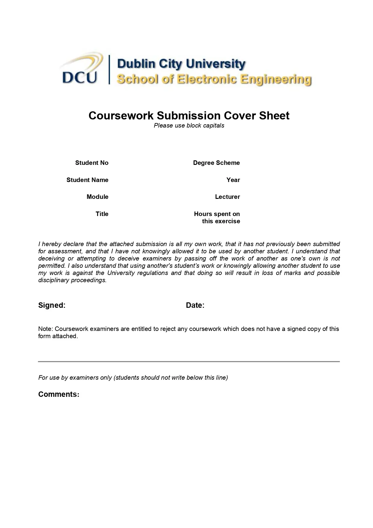 DCU Assignment Cover Sheet Help Ireland