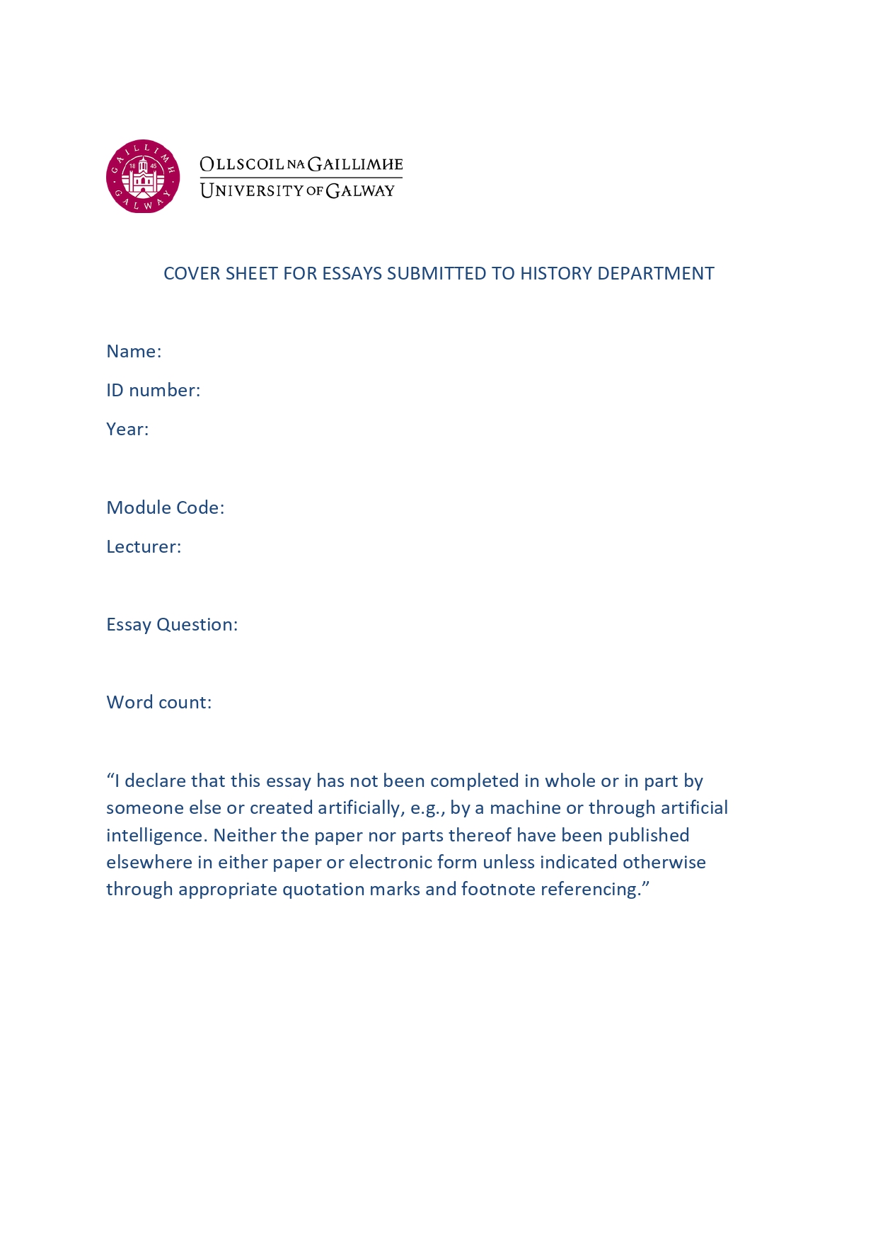 Guide to Create A Perfect Essay Cover Page for NUIG